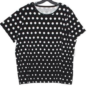 NWT Talbots Plus Size 3X Polka Dot Stretch Tee Top Black White Boxy Work Office